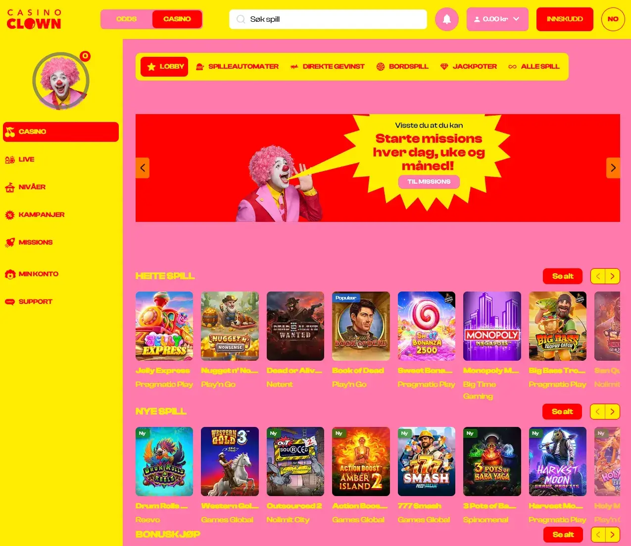 BetClown Casino forside